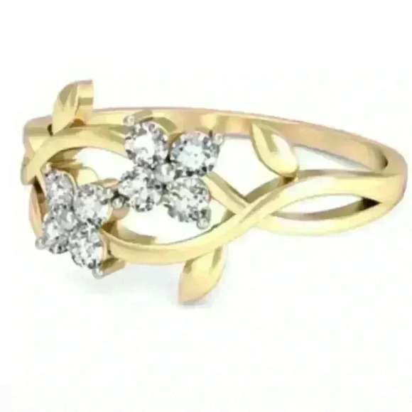 New Yellow Gold Leaf and Flower Ring - Picture 4 of 4